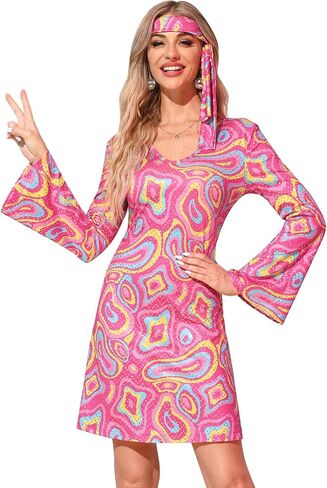 Clarisbelle Women's Halloween 7 Pcs Disco Dress Sequin 70's Dance Costume Outfit with Sunglasses Headband in Kuwait