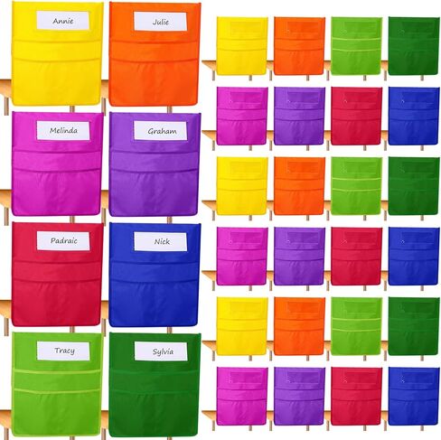 جيوب كرسي Windyun للفصل الدراسي، منظم تخزين مقعد الطالب، جيوب كرسي من قماش أكسفورد للمدرسة، الفصل الدراسي، المنزل، فريق الأطفال، 8 ألوان (32 حزمة) in Kuwait