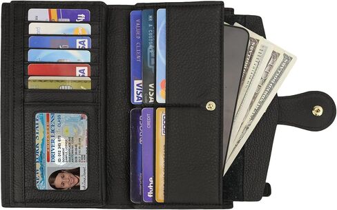 محافظ ترافيلامبو للنساء RFID ذات سعة كبيرة، محفظة جلدية فاخرة مشمعة، منظم بطاقات متعددة in Kuwait