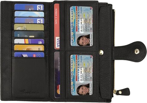 محافظ ترافيلامبو للنساء RFID ذات سعة كبيرة، محفظة جلدية فاخرة مشمعة، منظم بطاقات متعددة in Kuwait