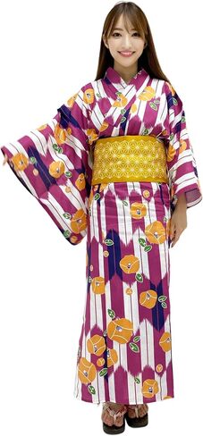 ENSHU Women's Traditional Easy Wearing Kawaii Yukata Robe(Japanese Casual Kimono) Full Set 4 in Kuwait