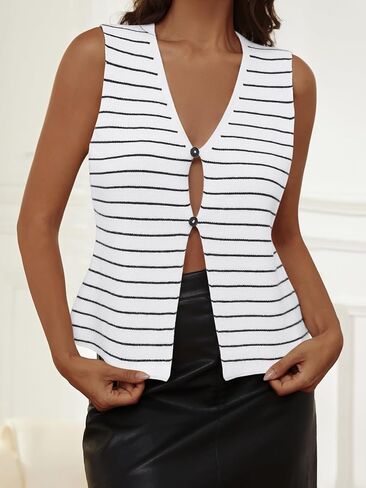 Y2K Knit Vest Top for Women Hollow Out Button Down V Neck Crochet Crop Top Sleeveless Sweater Vintage Streetwear in Saudi Arabia