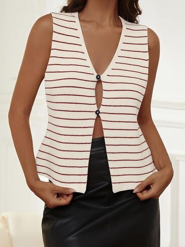 Y2K Knit Vest Top for Women Hollow Out Button Down V Neck Crochet Crop Top Sleeveless Sweater Vintage Streetwear in Saudi Arabia