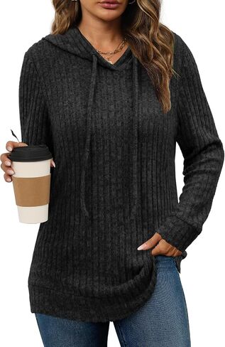 Lylinan Womens Soft Ribbed Knit Hoodie Sweaters Long Sleeve Pullover Shirts Lightweight Cozy Fall Tops in Saudi Arabia