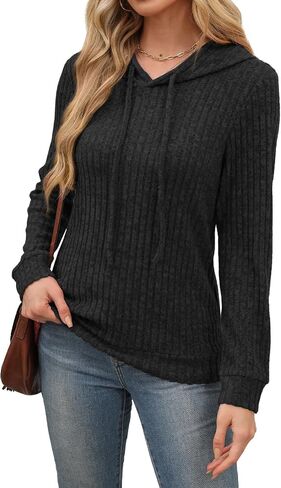 Lylinan Womens Soft Ribbed Knit Hoodie Sweaters Long Sleeve Pullover Shirts Lightweight Cozy Fall Tops in Saudi Arabia