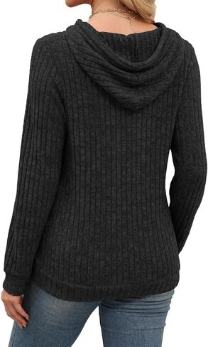 Lylinan Womens Soft Ribbed Knit Hoodie Sweaters Long Sleeve Pullover Shirts Lightweight Cozy Fall Tops in Saudi Arabia