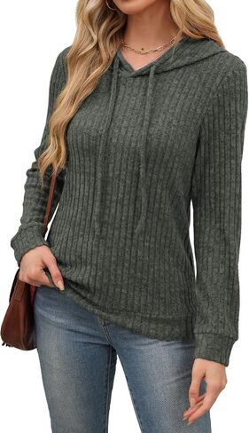 Lylinan Womens Soft Ribbed Knit Hoodie Sweaters Long Sleeve Pullover Shirts Lightweight Cozy Fall Tops in Saudi Arabia
