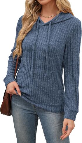 Lylinan Womens Soft Ribbed Knit Hoodie Sweaters Long Sleeve Pullover Shirts Lightweight Cozy Fall Tops in Saudi Arabia