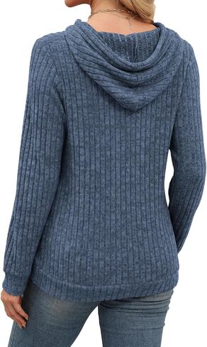 Lylinan Womens Soft Ribbed Knit Hoodie Sweaters Long Sleeve Pullover Shirts Lightweight Cozy Fall Tops in Saudi Arabia