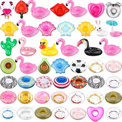 Patelai 48 Pcs Inflatable Drink Holders Drink Pool Floats Bulk Inflatable Floating Cup Holders Flamingo Coasters for Swimming Pool Summer Party Supplies Beverage Accessories in Saudi Arabia