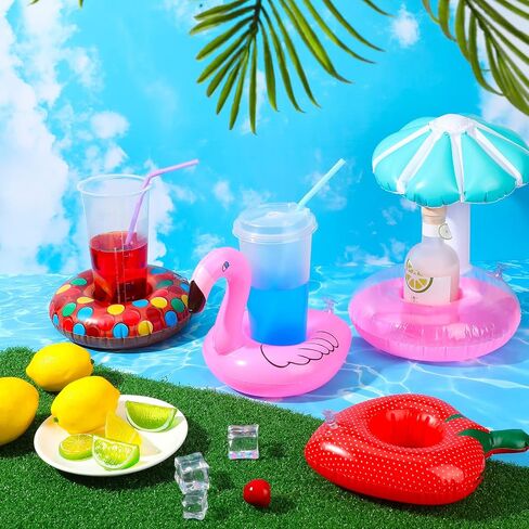 Patelai 48 Pcs Inflatable Drink Holders Drink Pool Floats Bulk Inflatable Floating Cup Holders Flamingo Coasters for Swimming Pool Summer Party Supplies Beverage Accessories in Saudi Arabia