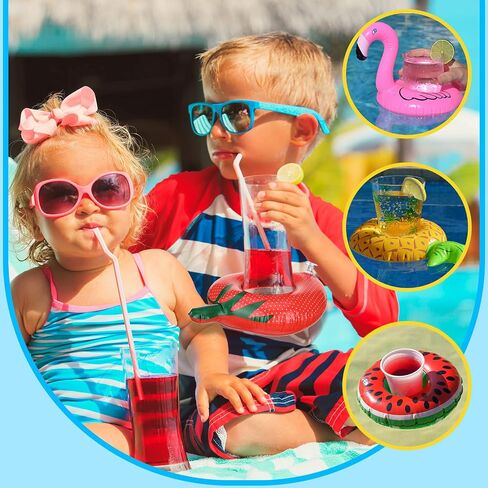 Patelai 48 Pcs Inflatable Drink Holders Drink Pool Floats Bulk Inflatable Floating Cup Holders Flamingo Coasters for Swimming Pool Summer Party Supplies Beverage Accessories in Saudi Arabia