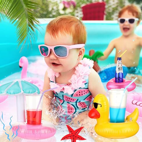 Patelai 48 Pcs Inflatable Drink Holders Drink Pool Floats Bulk Inflatable Floating Cup Holders Flamingo Coasters for Swimming Pool Summer Party Supplies Beverage Accessories in Saudi Arabia