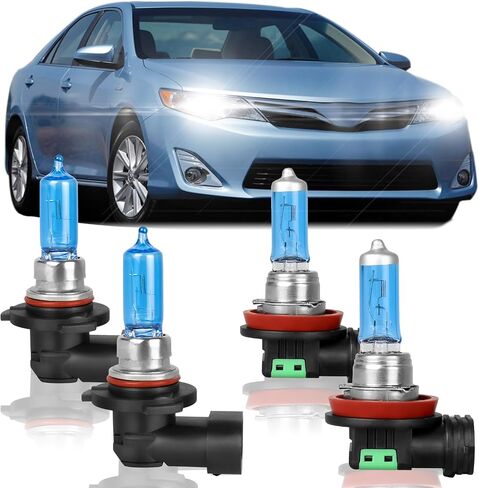 مناسب لسيارة Toyota Camry 2007-2017 لمبات هالوجين أمامية عالية الأداء، 9005 شعاع عالٍ + H11 طقم لمبات بديلة للمصابيح الأمامية منخفضة الشعاع، التوصيل والتشغيل، حزمة من 4 (تويوتا كامري 2007-2017) in Kuwait
