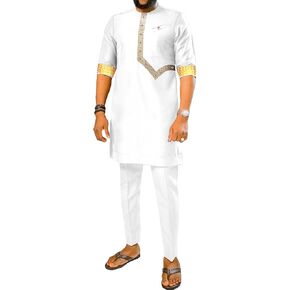 Men Tracksuit African Clothes Dashiki Embroidery Short Sleeve Shirt and Pants 2 Piece Set Dashiki Outfits