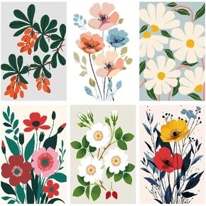 LWZAYS 6 Packs Flowers Paint by Number Kit for Adults, Flower DIY Acrylic Oil Painting Paint by Numbers Kit on Canvas, Adults Paint by Numbers Kits Drawing Paintworks for Home Decor Gifts,10x14in