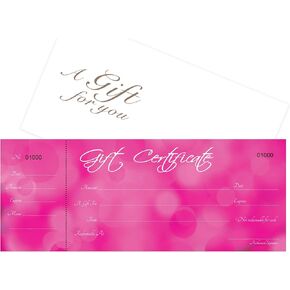 Blank Gift Certificates 25 set- Pink background - Comes with Free matching Envelopes - Gift Coupons,Vouchers for Small Business