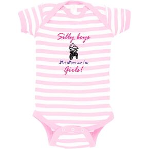 Silly Boys Dirt Bikes are for Girls! Baby Kid Stripe Fine Jersey Bodysuit Soft Pink 12 Months
