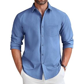COOFANDY Men's Long Sleeve Button Down Shirt Wrinkle Free Untucked Dress Shirt Casual Denim Shirt