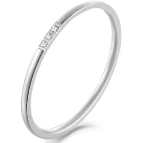 Skinny Thin Stackable Band Ring for Women,14k Gold Flush Set Cubic Zirconia Comfort Fit Band Rings Size 5-10