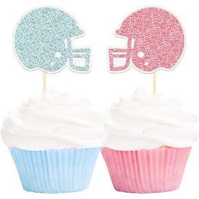 24 Pack Glitter Football Gender Reveal Tutus or Touchdowns Cupcake Toppers Picks Boy or Girl Rugby Birthday Cake Toppers for Gender Reveal Baby Shower Birthday Party Decorations (Tutus or Touchdowns)