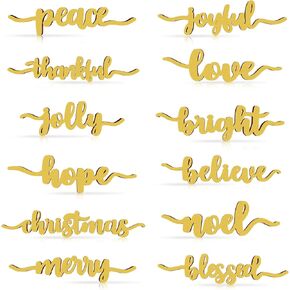 12 Pieces Christmas Thankful Blessed Merry Joyful Peace Family Wood Cutout Rustic Thankful Plate Letter Sign Decor Inspirational Letter Wood Sign for Home Table Plates Table (Red, Stylish Style)