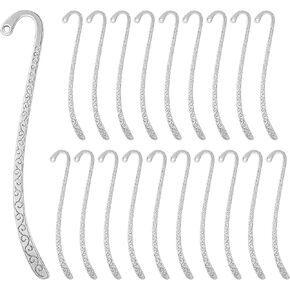 20 Pcs Metal Bookmark Hairpin Hook Antique Vintage Silver Carved Hook with Loop Metal Book Markers Embossed Bookmarks, Jewelry Making Charms