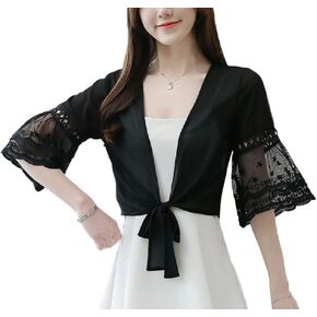 GK-O Women Lace Cardigans Cape Sheer Chiffon Jackets Shrug Bolero Capelet Summer Short