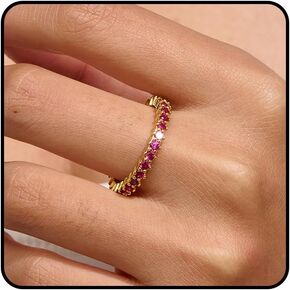 14K Gold Plated Birthstone Rings For Women, Dainty Cubic Zirconia Stackable Rings Unique For Her Birthday Mothers Daughter Bridesmaid Wedding Jewelry Gifts