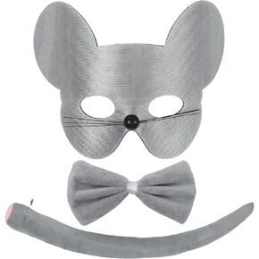 زي الهالوين بآذان الفأر من Exlinonline مع قناع وربطة عنق وذيل وقفاز لزي فأر الجرذ رمادي وردي للأطفال البالغين اللطيفين in Kuwait