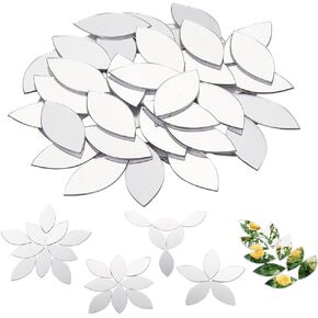 OLYCRAFT 100Pcs Self-Adhesive Leaf Mosaic Tiles 1.2x0.6 Inch Mirror Mosaic Tiles 0.8mm Thick Mini Acrylic Mirror Tiles Silver DIY Mirror Mini Mirrors for Crafts Art Wall Door Home Decorations