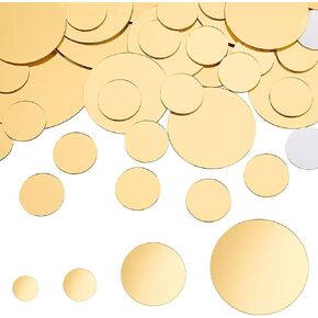 PH PandaHall 100pcs Round Mosaic Tiles Mini Mirror Tiles Self-Adhesive Decorative Acrylic Mirror Tiles 4 Sizes Gold for Backsplash Kitchen Bathroom Home Decoration Arts Crafts Jewelry Making