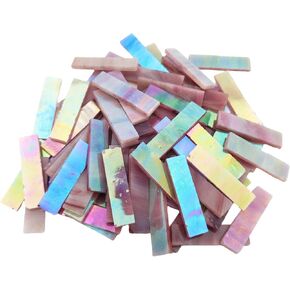 1.57" x 0.4" Rectangular Iridescent Stained Glass Strip, 7oz Glass Mosaic Tiles for DIY Crafts,Plates,Picture Frames,Flower Pots,Handmade Jewelry and More Mosaic Decorative (Iridescent White)