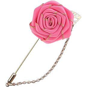 WCRAZYE Men Cloth Rose Flower with Gold Leaf Brooch Men's Satin Lapel Pins with Metal Chain Red Blue Rose Floral Lapel Stick Handmade Boutonniere Pins for Suit,Lapel Pin Wedding Brooch Career Suit Tuxedo of Shirts Tie Hat Scarf for Birthday Wedding Gift