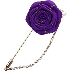WCRAZYE Men Cloth Rose Flower with Gold Leaf Brooch Men's Satin Lapel Pins with Metal Chain Red Blue Rose Floral Lapel Stick Handmade Boutonniere Pins for Suit,Lapel Pin Wedding Brooch Career Suit Tuxedo of Shirts Tie Hat Scarf for Birthday Wedding Gift