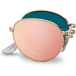 Round Folding Sunglasses Polarized, UV400, UVA, UVB Protection for Men Women, Folding Sunglasses Leather Case