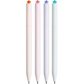 Kaco FIRST Gel Pens Cute Stationery Black Ink, 0.7 mm Medium Point, Aesthetic Cute Star Pens for Journaling (4 Bright Colors)