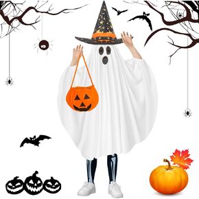 5 Pcs Halloween Ghost and Pumpkin Costume Set Include Ghost Pumpkin Ponchos Pumpkin Trick or Treat Bags Witch Hats Ghost Costumes for Halloween Cosplay Party Supplies in Kuwait