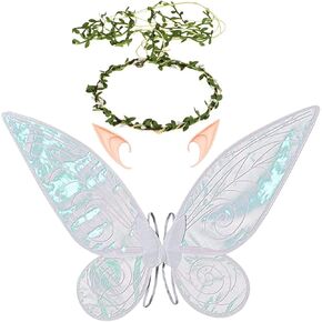 Women Girls Berry Rattans Crown Butterfly Wings with Elf Ears Dress Up Halloween Cosplay Photo Prop Accessories