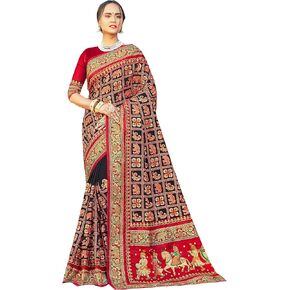 Sarees For Women Satin Silk Heavy Embroidered Saree ||Ethnic Traditional Indian Wedding Gift Sari with Unstitched Blouse