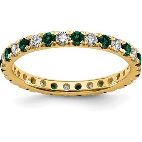 Diamond2Deal 14k Yellow Gold 1/2Ct Emerald and Lab Grown Diamond Eternity Band Ring VS-SI Clarity, G-H Color
