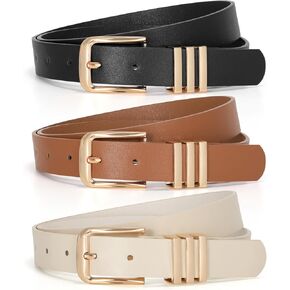 JASGOOD 3 Pack Women's Leather Belts Ladies Fashion Leather Belts for Jeans Pants Dress with Gold Buckle