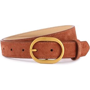 Women's Suede Belt Casual Genuine Leather Jeans Belts Gold Buckle Elegant Waist Dress Belts