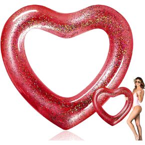 Heart Pool Float 47.3 x 39.4 Inch Inflatable Swim Rings Heart Shaped Bachelorette Pool Rings Glitter Swimming Pool Float Tube Summer Water Fun Beach Party Toys for Adults