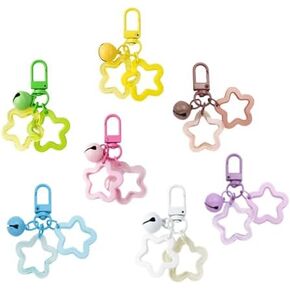 7 Pcs Star Keychain,Candy Color Acrylic Pentagram Key Chain,Cute Stars Bell Keychains, Stars Charms Pendant Keychain Clip, Five Pointed Star Key Chains for Women Men Car Keys Keychain Accessories