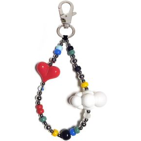 Sweet Red Heart & White Cloud Keychain Accessories - Colorful Beads Y2K Keychains for Women, Kawaii Heart Cloud Car Key Chain, Backpack Charms, Bag Charms, Purse Accessories