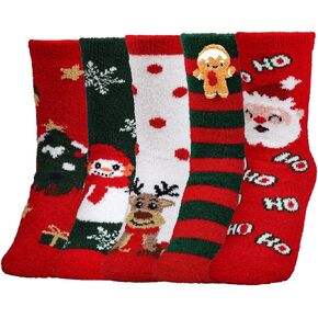 Labeol 5 Pairs Christmas Fuzzy Socks for Women Gifts,Funny Cute Cozy Fluffy Thick Thermal Winter Warm Fuzzy Socks