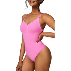 Queerier Women’s Bodysuits Sexy Trendy Open Back V Neck Spaghetti Strap Backless Trendy Cami Thong Bodysuit Tops