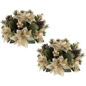 BLOSMON Poinsettias Artificial Christmas Flowers: 2 Pcs Red Fake Floral Ball Centerpieces for Tables Decorations Silk Faux Poinsettia Winter Holiday Flower Arrangement Xmas Plant Ornaments Decor