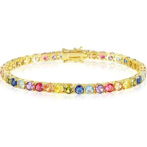 Gemsme 4.0mm Colored Cubic Zirconia Tennis Bracelet for Women, 4MM 18K White/Yellow Gold Plated Cubic Zirconia Rainbow Tennis Link Bracelet